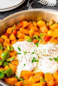 SWEET POTATO HASH WITH FRIED EGGS